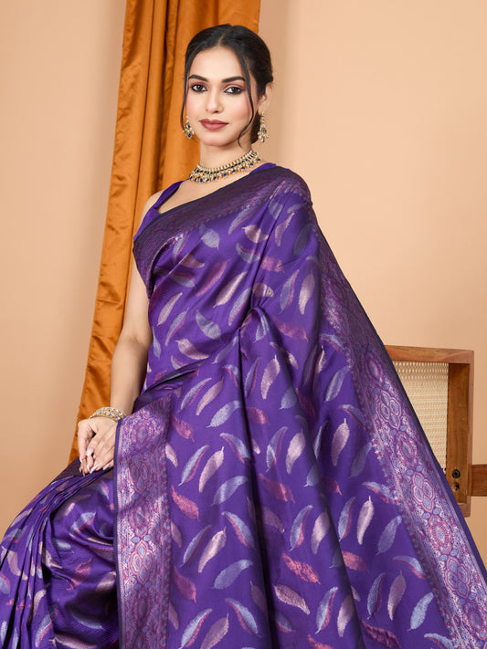 Purple Traditional Banarasi Silk Saree With Zari Weaving Work