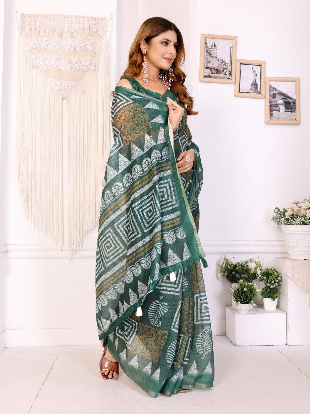 Multi Colour Chanderi Cotton Saree With Digital Printed Work