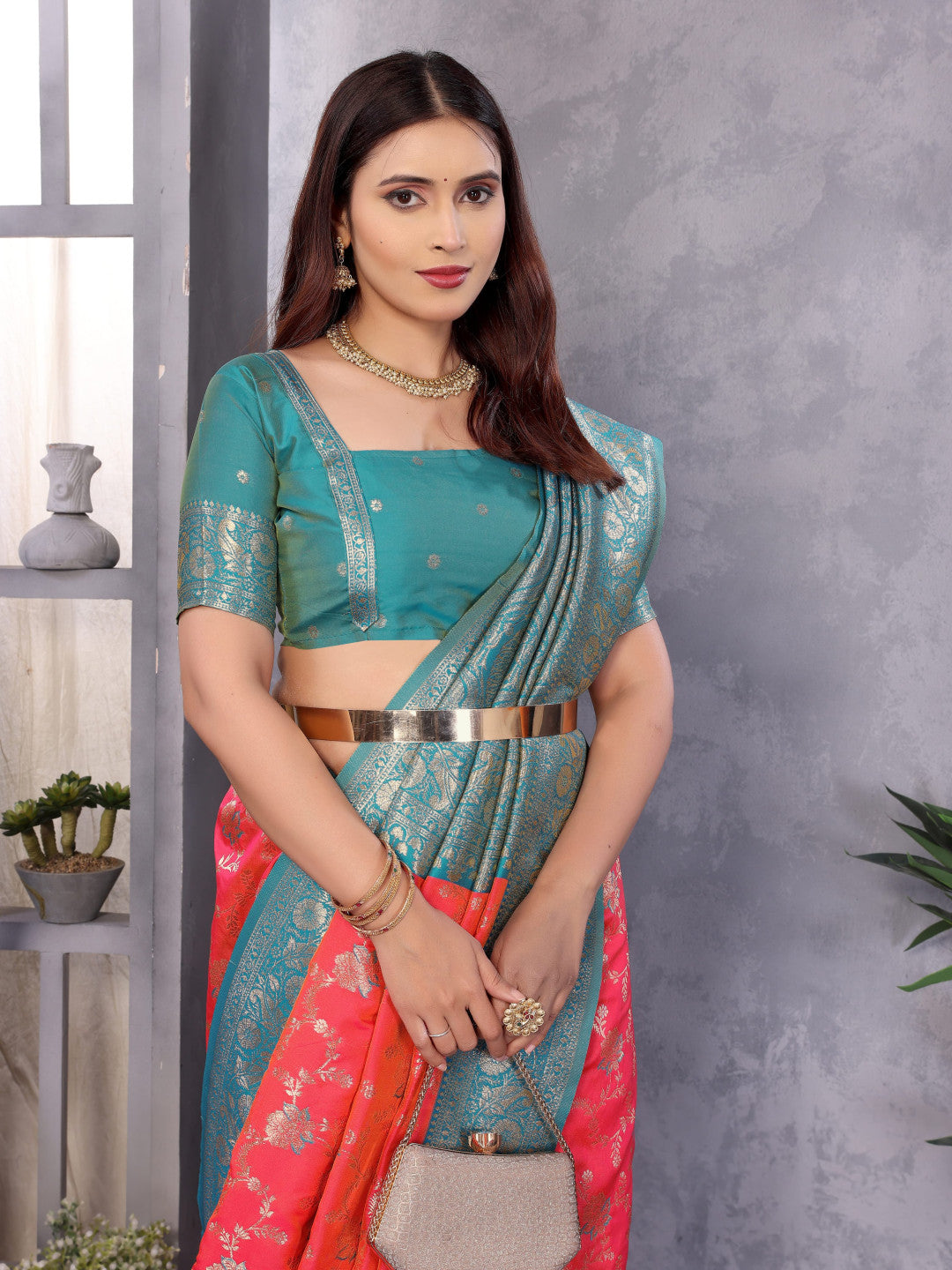 Gajari Premium Banarasi Silk Saree With Zari Weaving Work