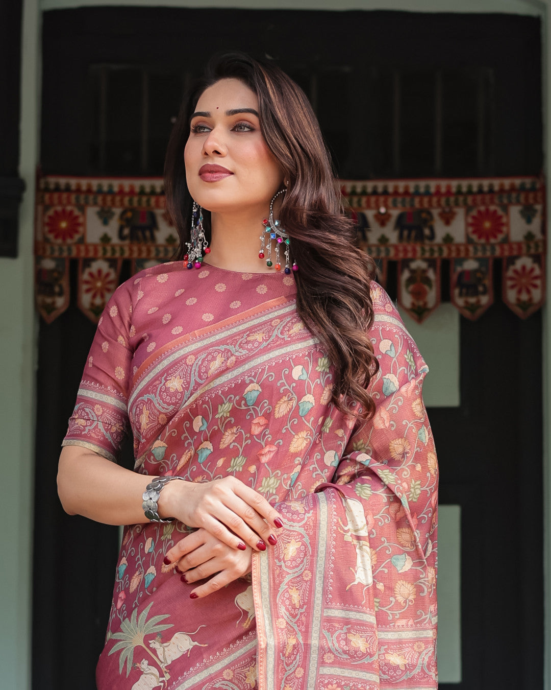 Soft Linen Cotton Saree With Kalamkari Printed Work