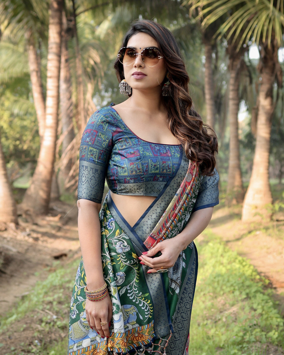 Multi Fancy Kalamkari Digital Printed Tussar Silk Saree