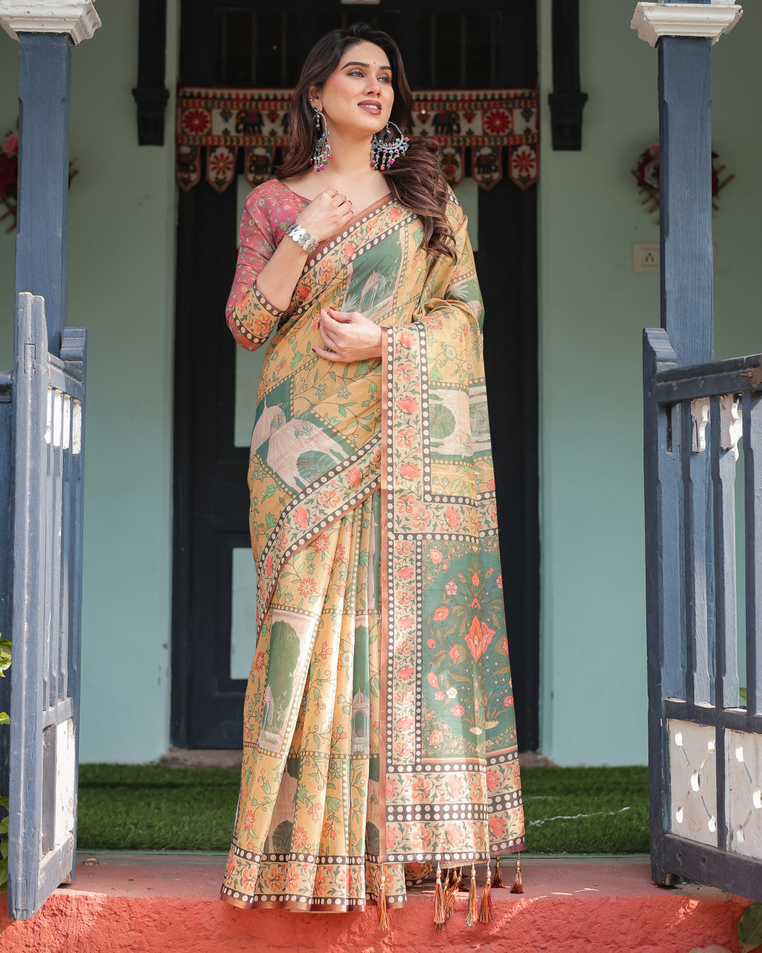 Soft Linen Cotton Saree With Kalamkari Printed Work