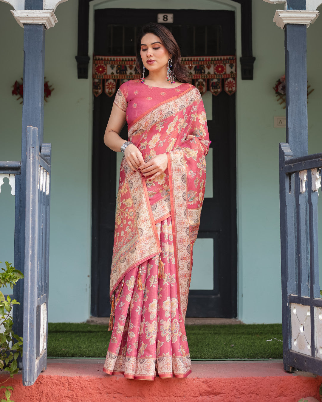 Soft Linen Cotton Saree With Kalamkari Printed Work
