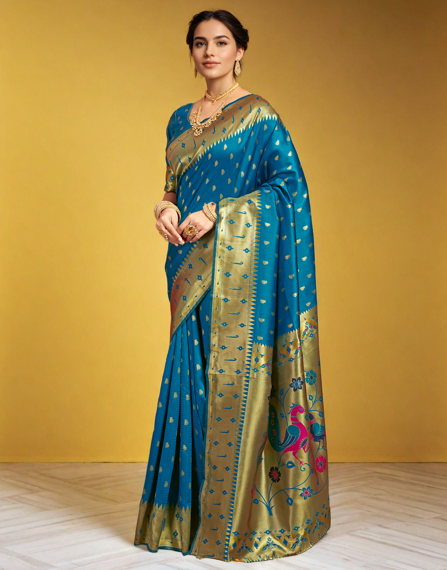 Traditional Paithani Silk Saree With Zari Weaving Work