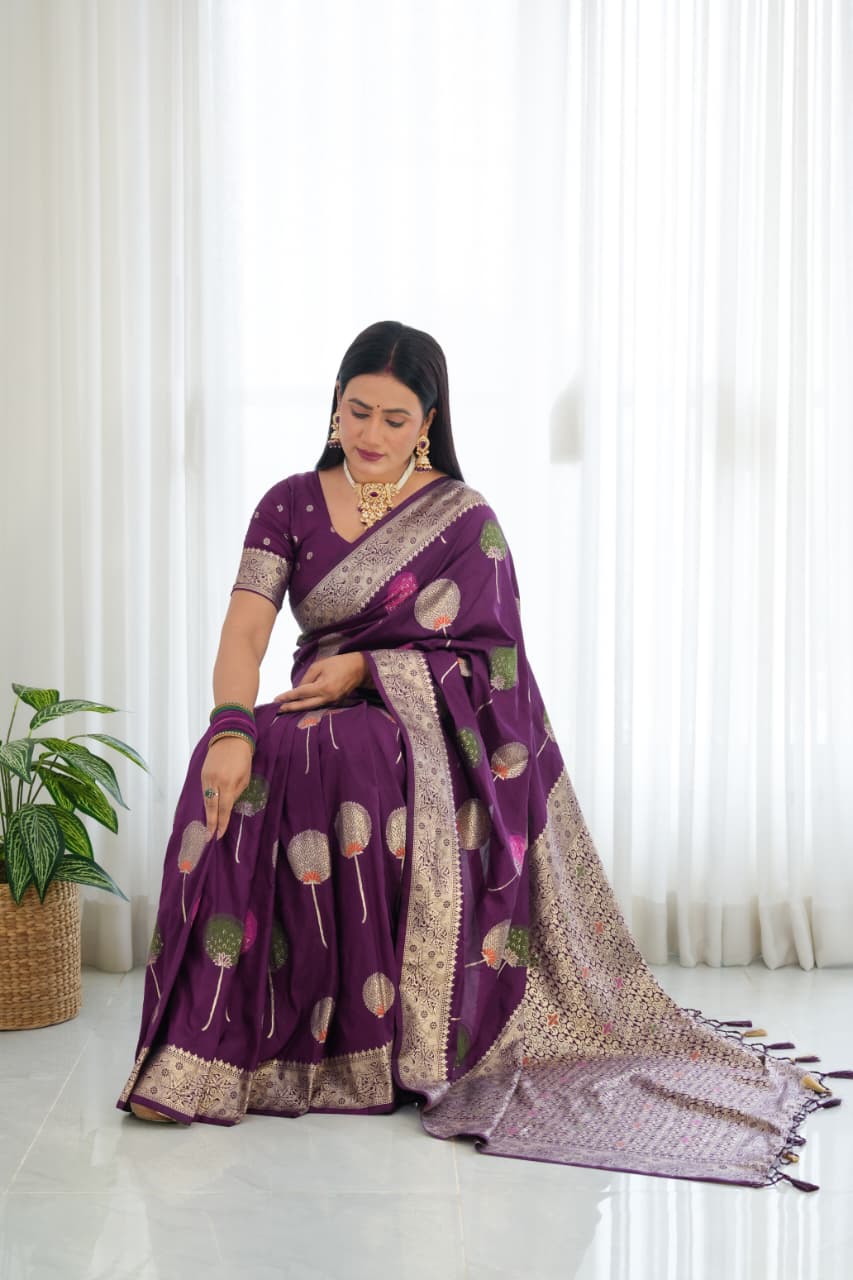 Magenta Khaddi Georgette Banarasi Saree With Meenakari Weaving Work