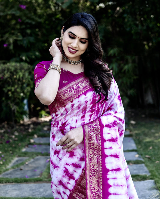 Magenta Color Dola Silk Saree With Shibori Printed Work
