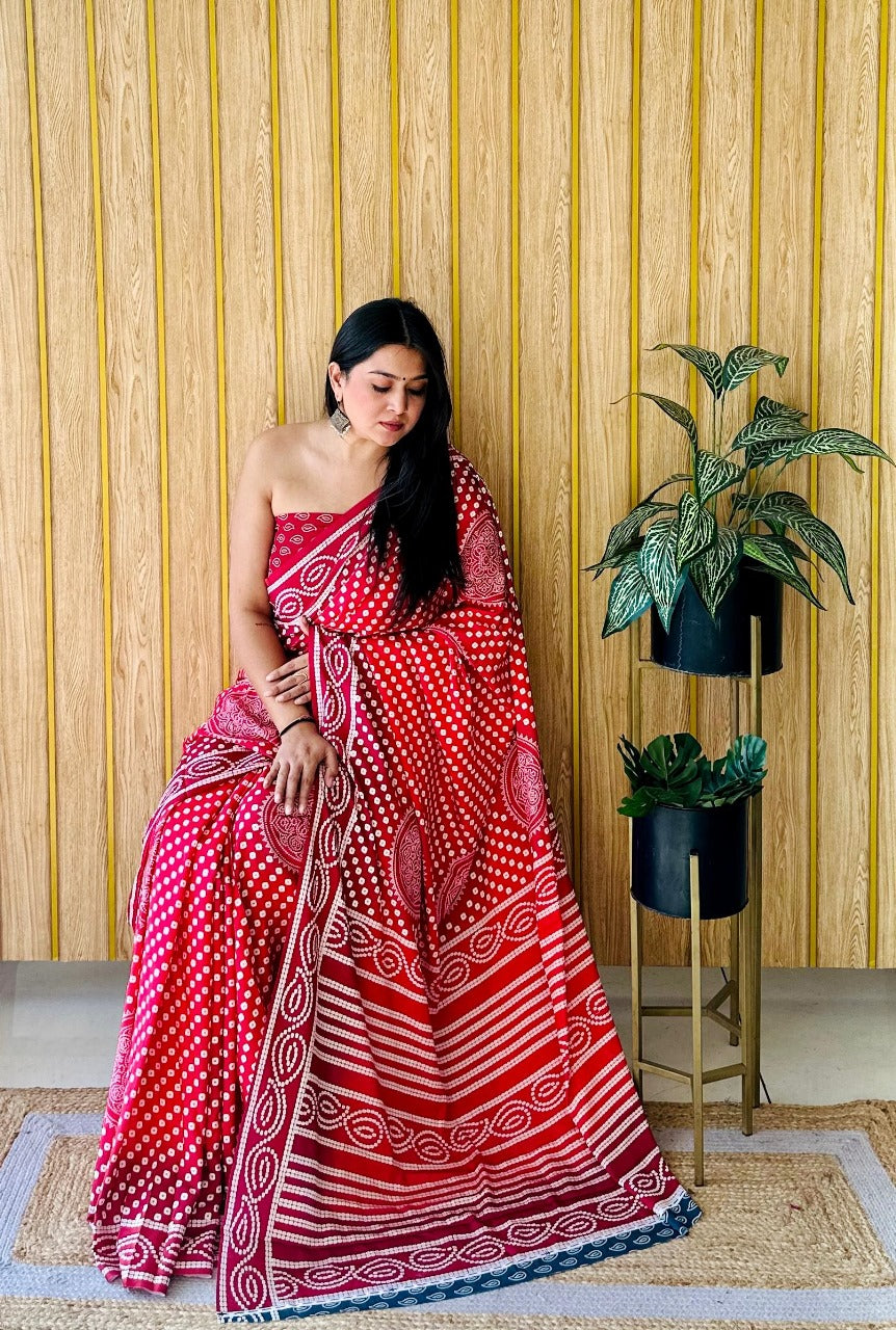 Crepe Silk Saree With Digital Bandhej Printed Work