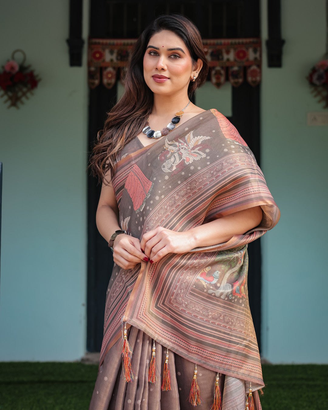 Kalamkari Digital Printed Linen Cotton Saree