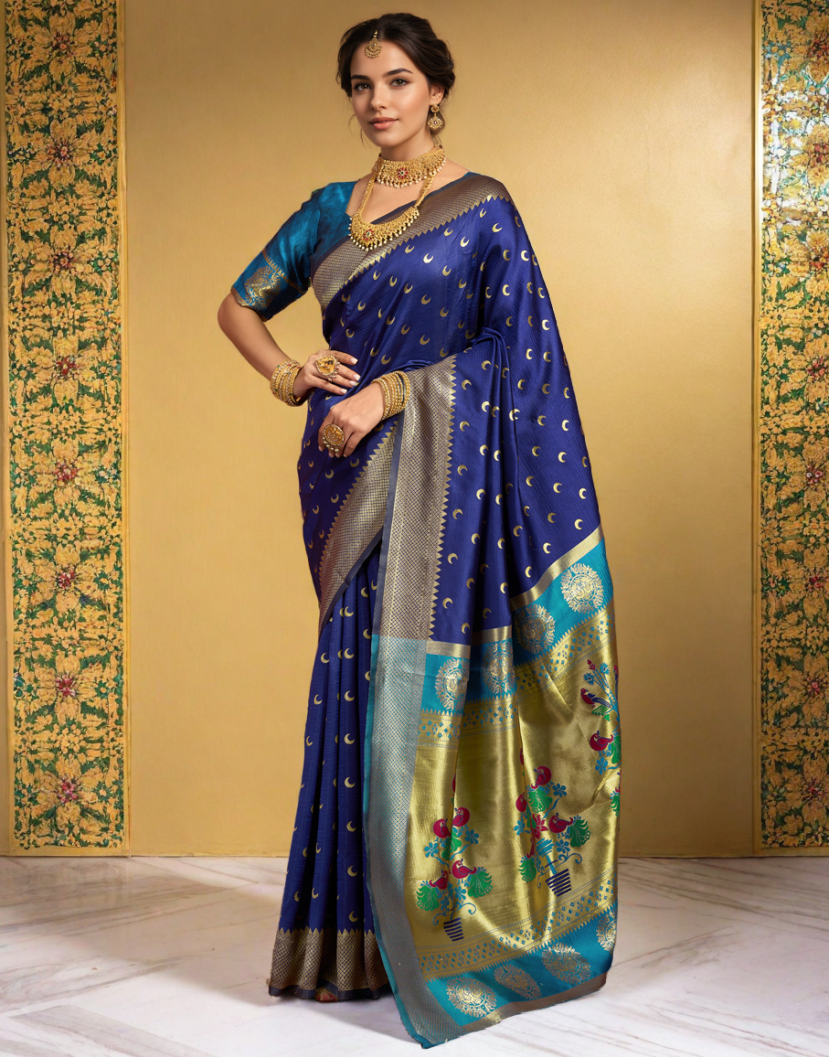 Traditional Chand Design Paithani Silk Saree With Zari Weaving Work