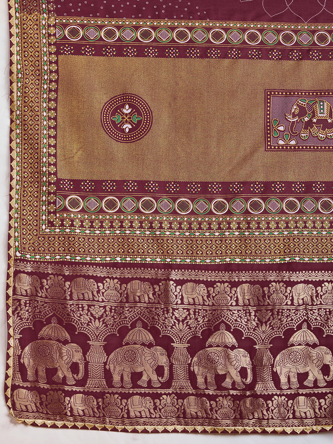 Maroon Stylist Soft Cotton Saree With Unique Table Printed & Lace Border