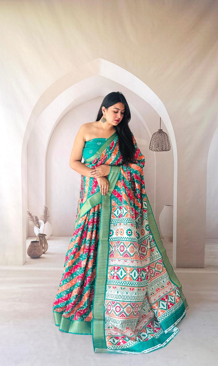 Flowy Dola Silk Saree With Digital Printed Work