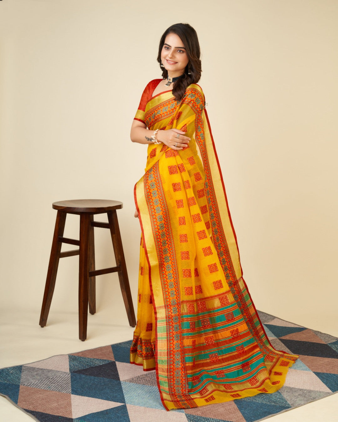 Yellow Color Doriya Cotton Saree With Woven Design
