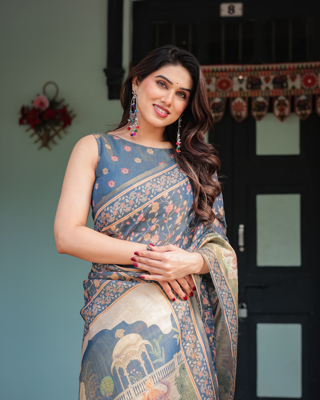 Soft Linen Cotton Saree With Kalamkari Printed Work