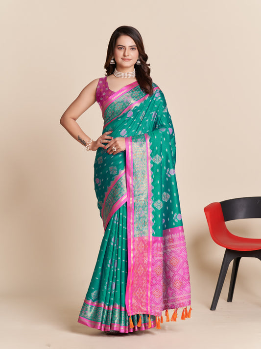 Firoji Color Patola Silk Saree With Weaving Work