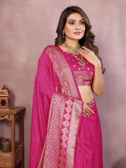 Pink Premium Dola Silk Saree With Meenakari Weaving Work
