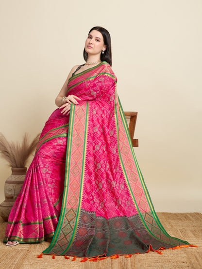 Rani Pink Traditional Patola Silk Saree With Weaving Work