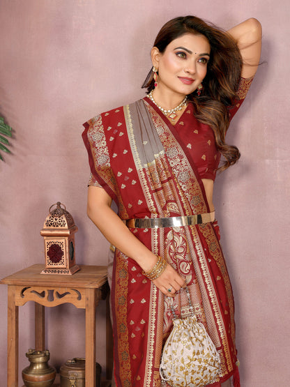 Gray Traditional Banarasi Silk Saree With Zari Weaving Work