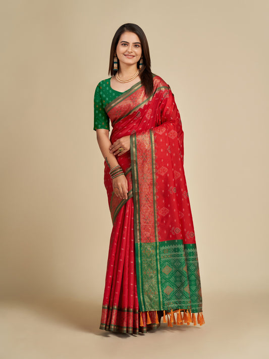Red Color Patola Silk Saree With Weaving Work