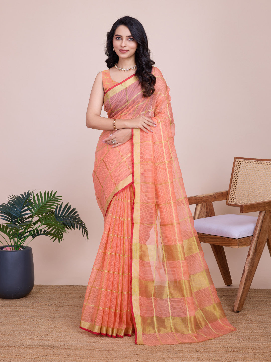 Kota Doriya Saree With Zari Weaving Work