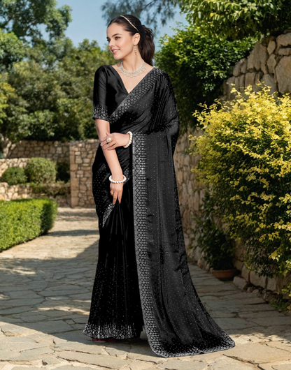 Fancy Black Rangoli Silk Saree With Diamond Work