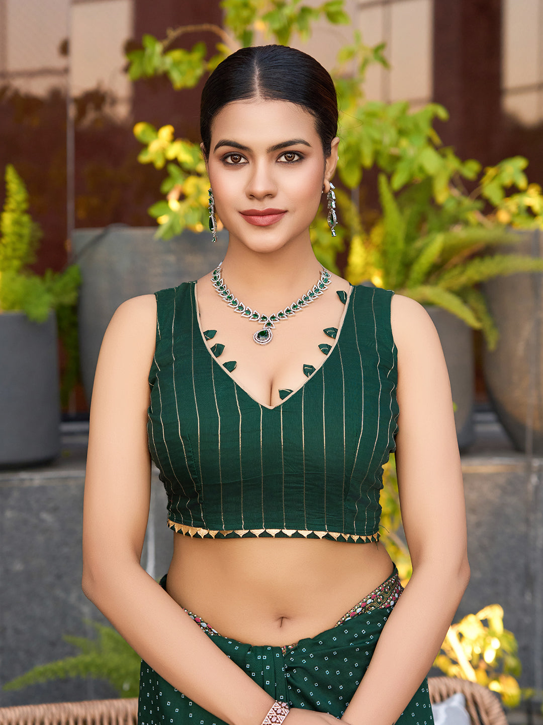 Green Stylist Soft Cotton Saree With Unique Table Printed & Lace Border
