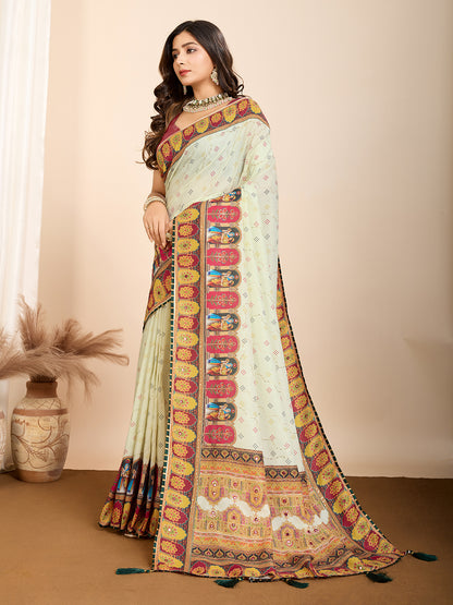Pista Green Fancy Muslin Cotton Saree With Digital Printed Work