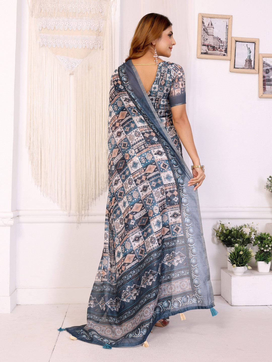 Multi Colour Chanderi Cotton Saree With Digital Printed Work