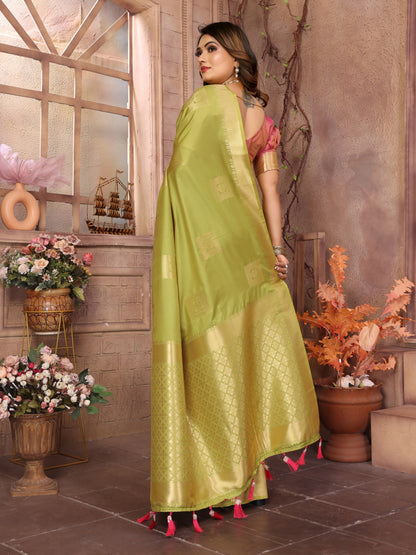 Parrot Green Premium Soft Silk Saree With Zari Weaving Work