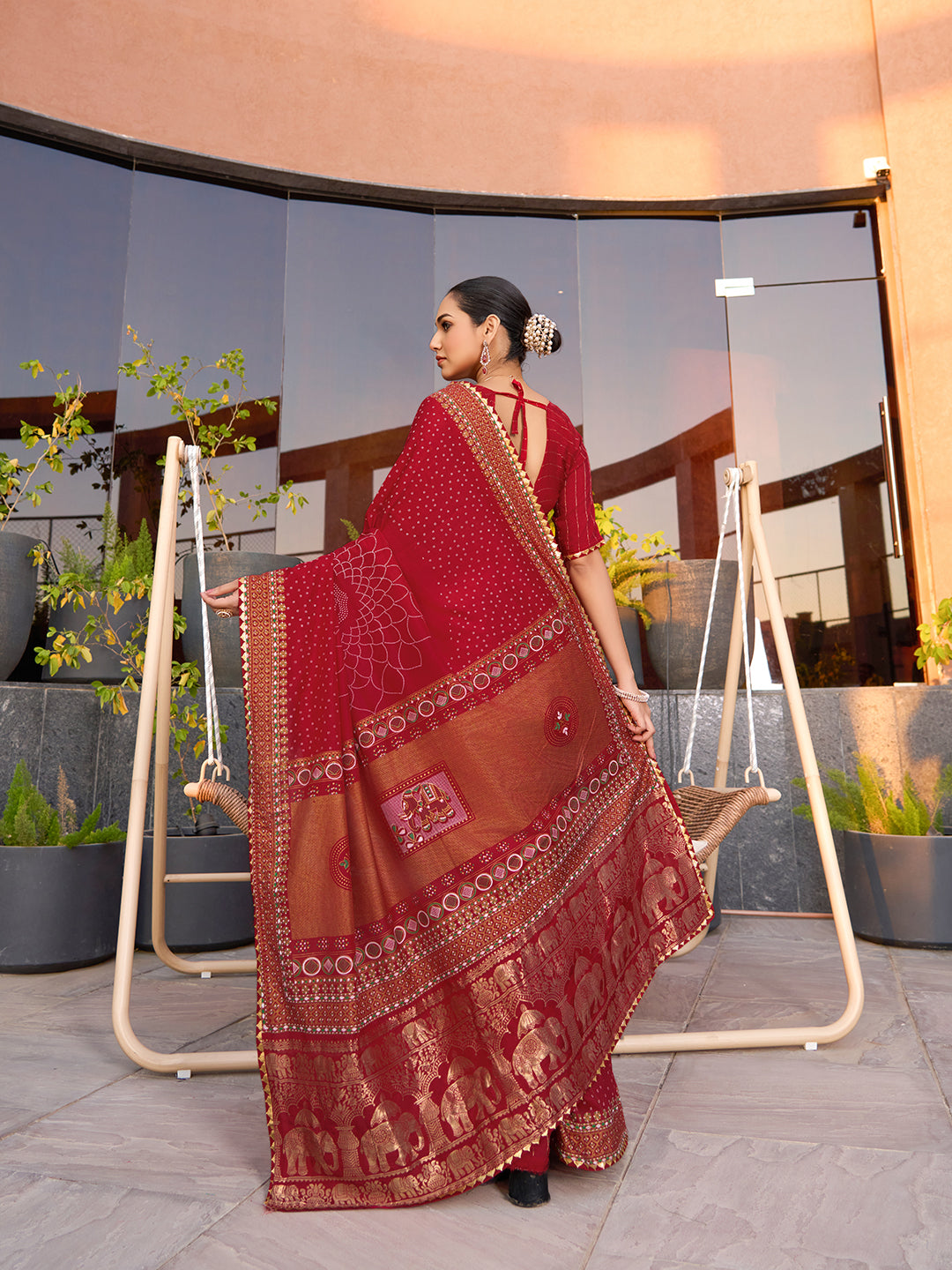 Red Stylist Soft Cotton Saree With Unique Table Printed & Lace Border