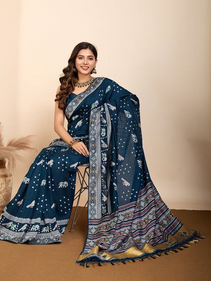 Traditional Muslin Dola Silk Saree With Meenakari Zari Weaving Work
