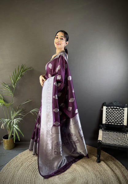 Traditional Banarasi Silk Saree With Zari Weaving Work