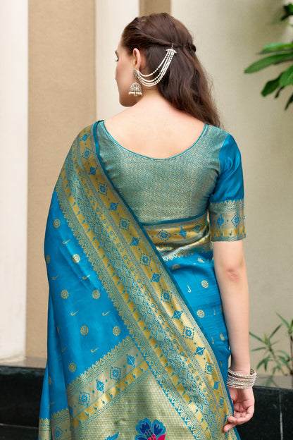 Traditional Firoji Paithani Silk Saree With Zari Weaving Work
