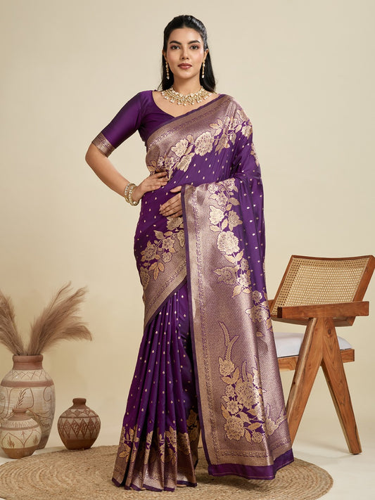 Wine Kanjivaram Silk Saree With Zari Weaving Border & Designer Rich Pallu