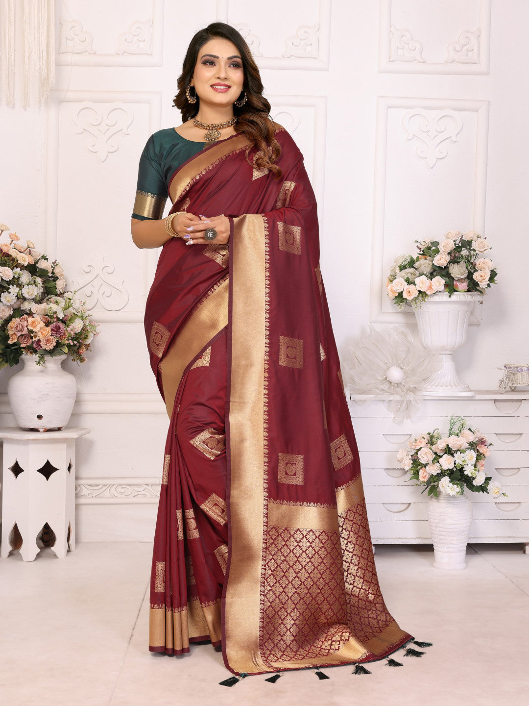 Maroon Premium Soft Silk Saree With Zari Weaving Work
