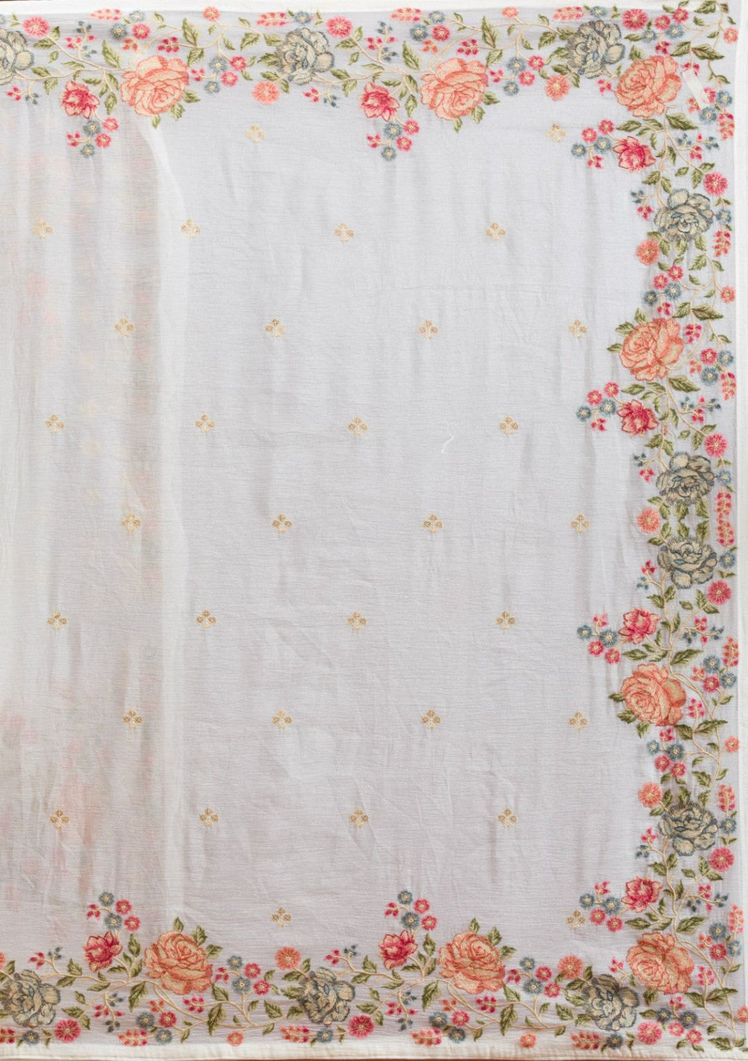 White Fancy Crunchy Silk Saree With Multi Thread Work And Piping Lace Border