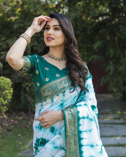 Green Color Dola Silk Saree With Shibori Printed Work