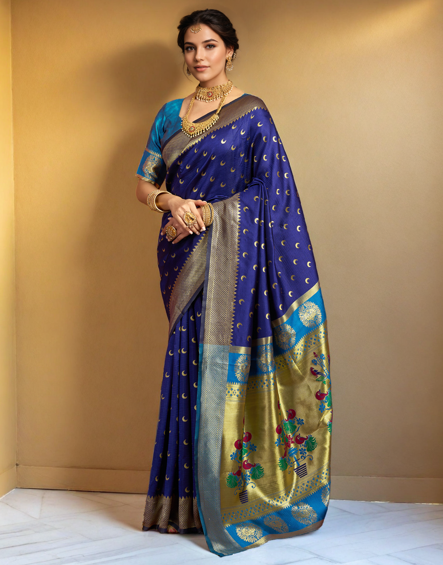 Traditional Chand Design Paithani Silk Saree With Zari Weaving Work