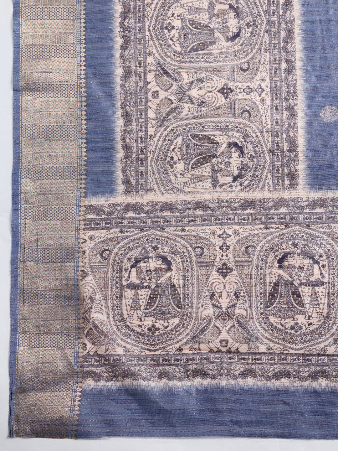 Gray Soft Cotton Saree With Kalamkari Digital Printed Pallu & Zari Border