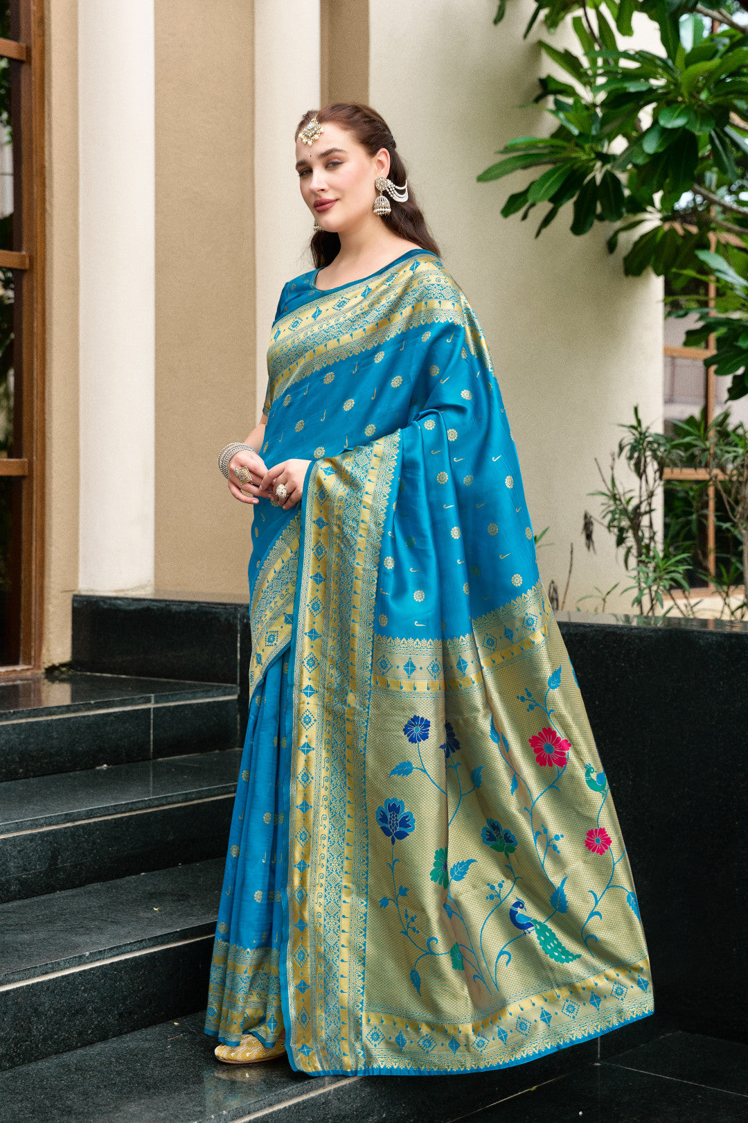 Traditional Firoji Paithani Silk Saree With Zari Weaving Work