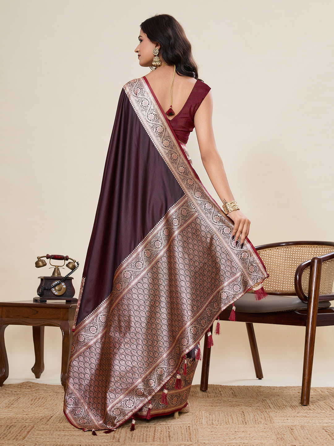 Magenta Soft Satin Silk Saree With Gala Border And Zari Weaving Work