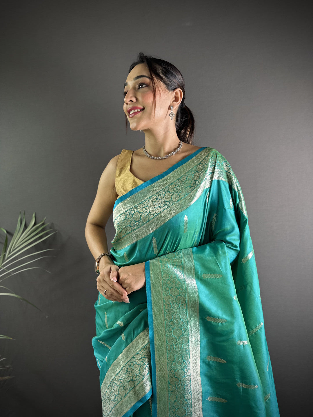 Rama Green Soft Banarasi Silk Saree With Zari Weaving Work