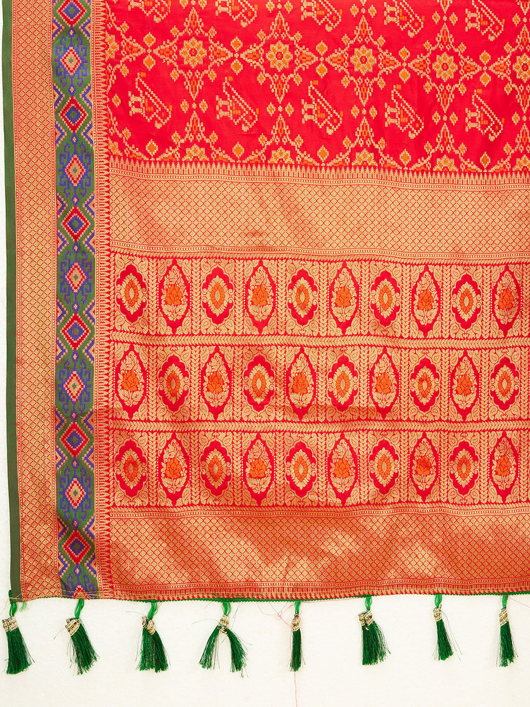 Red Color Patola Silk Saree With Zari Weaving Work
