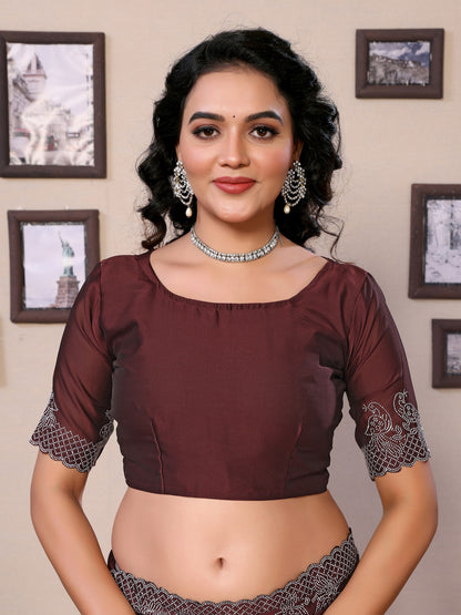 Fancy Coffee Rangoli Silk Saree With Diamond Work