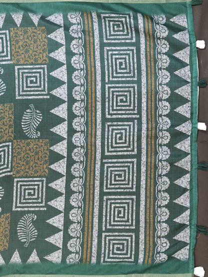 Multi Colour Chanderi Cotton Saree With Digital Printed Work