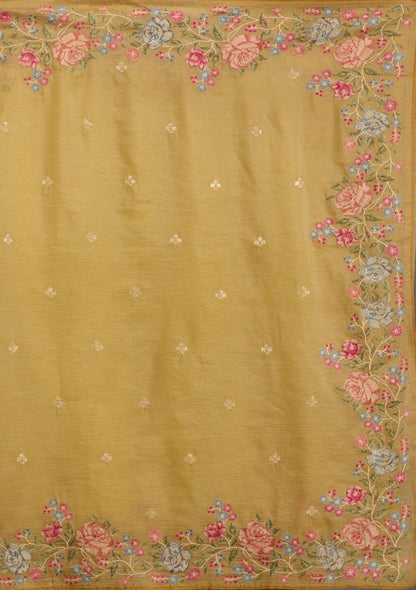 Mustard Yellow Fancy Crunchy Silk Saree With Multi Thread Work And Piping Lace Border