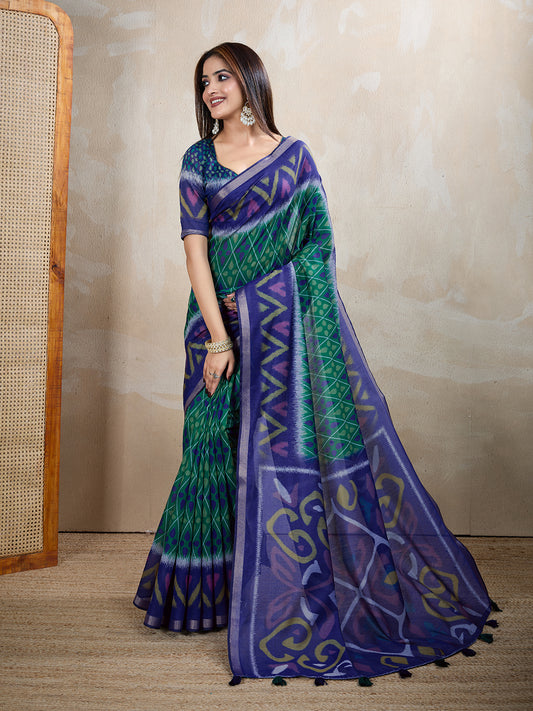 Multi Colour Chanderi Cotton Saree With Digital Printed Work