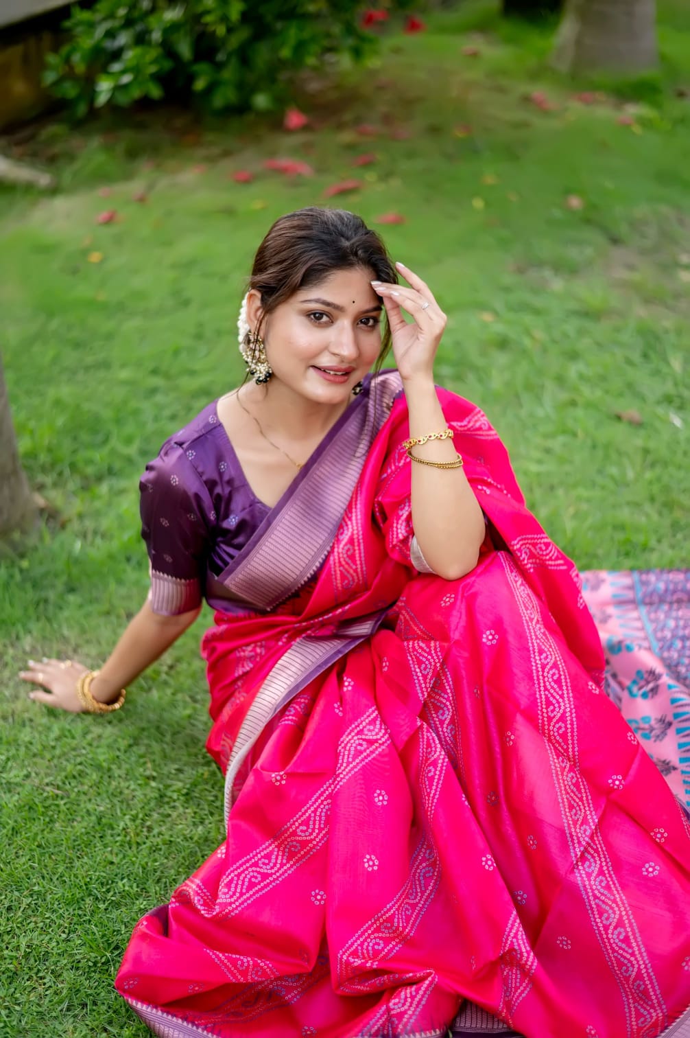 Pink Color Tussar Silk Saree With Digital Printed Work