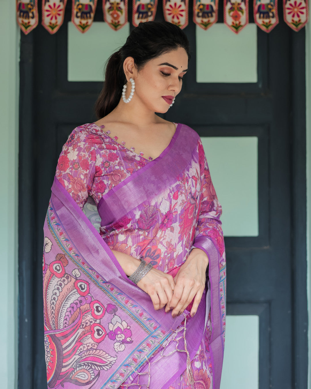Pink Soft Linen Cotton Saree With Kalmkari Digital Printed Work