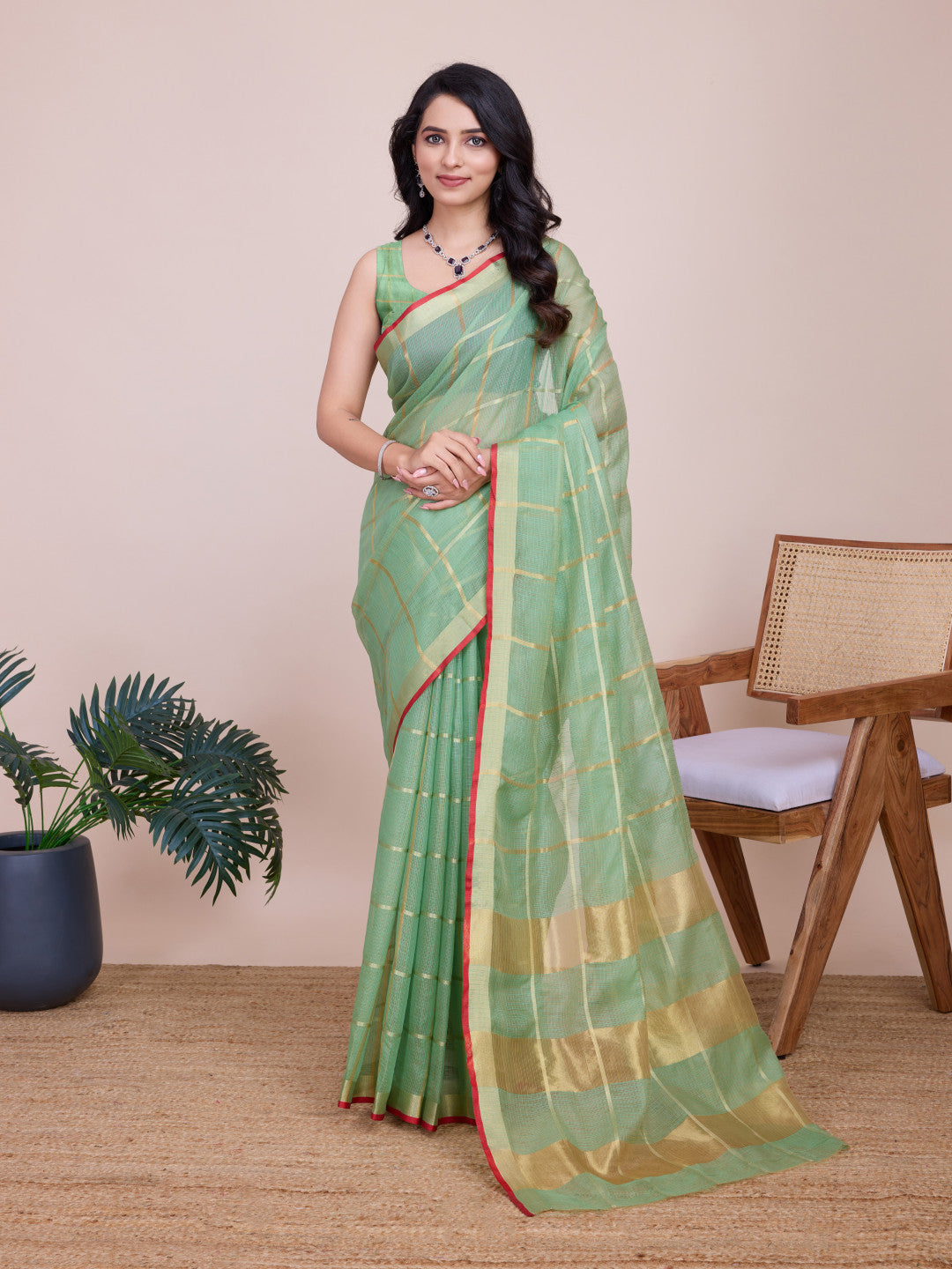 Kota Doriya Saree With Zari Weaving Work