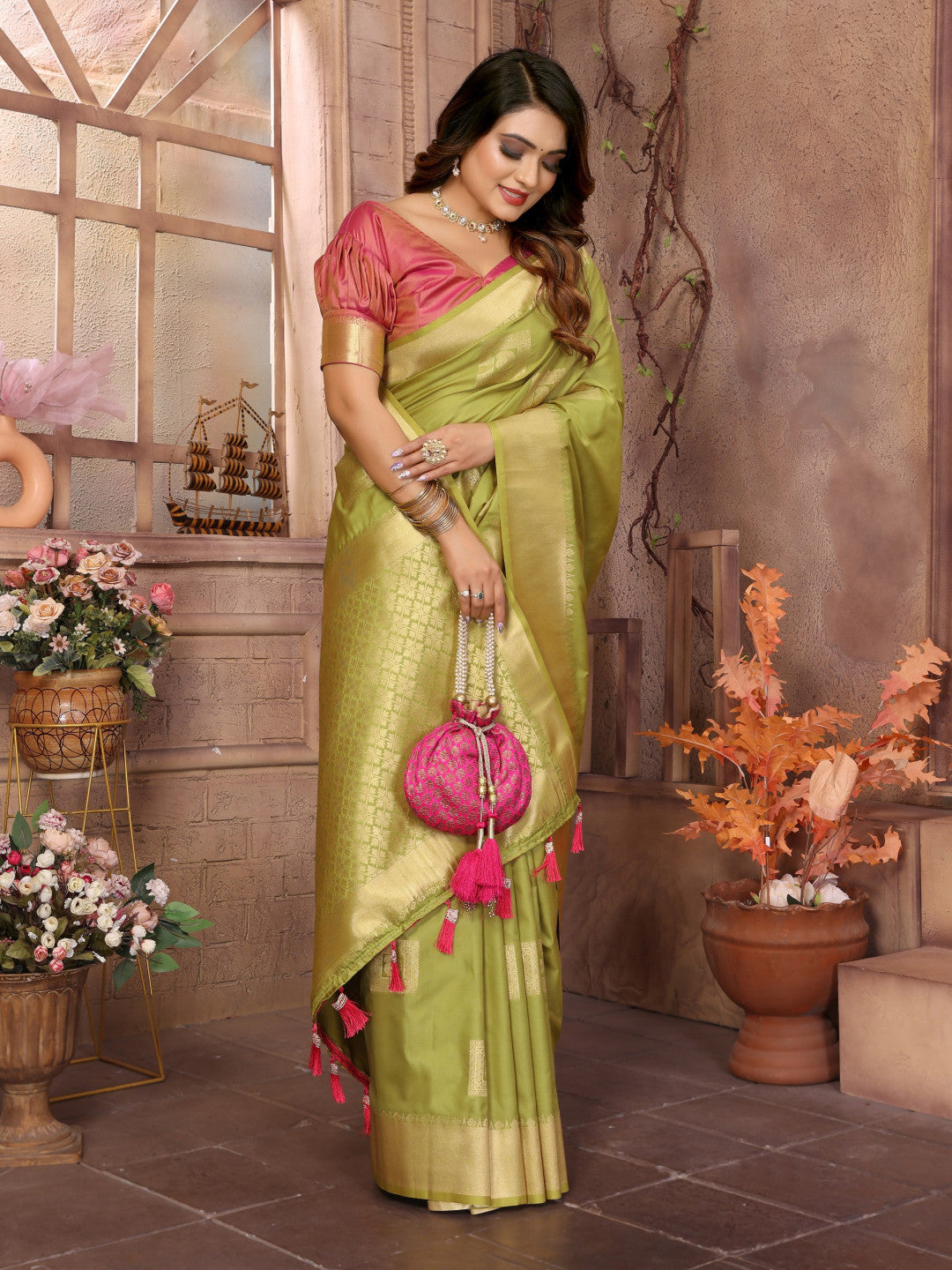Parrot Green Premium Soft Silk Saree With Zari Weaving Work